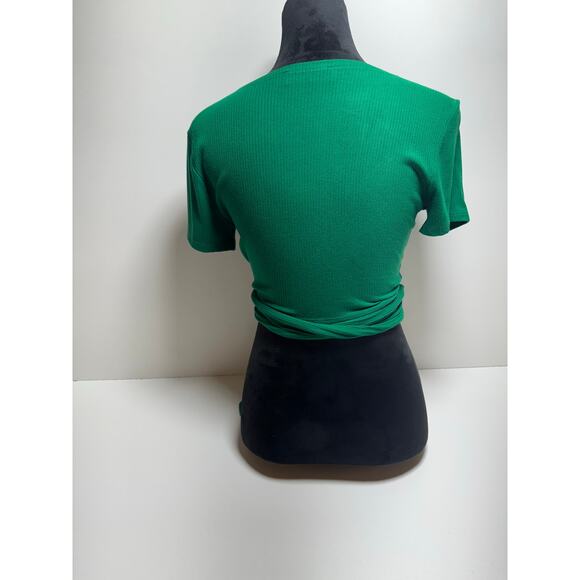 Y2K Hollister Cropped Shirt Junior Sz M Hunter Green Tie Front Low V Neck - Picture 3 of 7